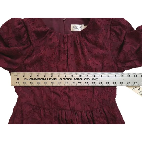 Eliza J Womens Burgundy Burnout Floral Long Sleeve Tiered Mini Dress Size 2 NWT - Picture 7 of 9